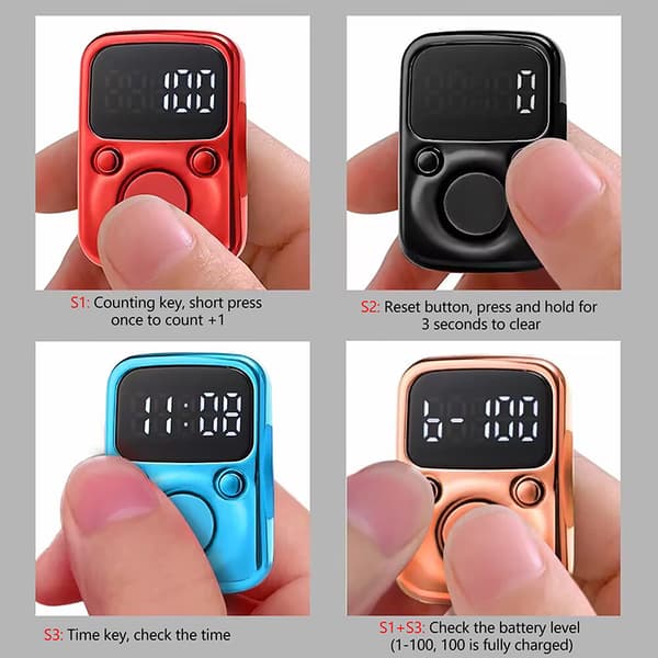 Finger Counter Luminous Finger Ring Elektrisk Digital Display Ta Silver