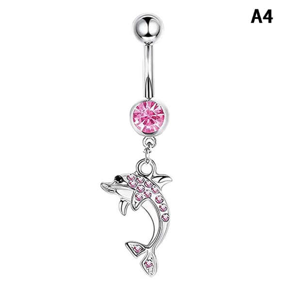 Rosa sirkon navle ringer i rustfritt stål Sexy Dangle Nave A4