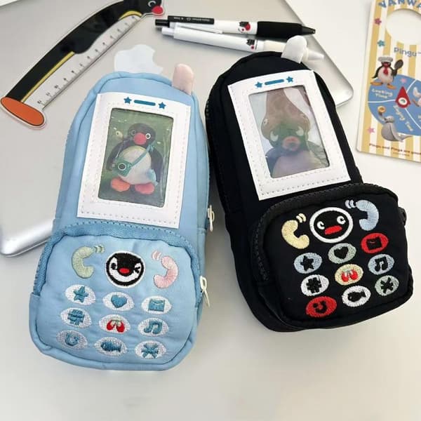 Kawaii Pingvin Canvas Pennväska Telefonform Stor Kapacitet Statio Black