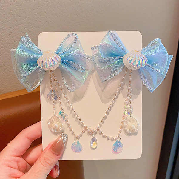 Lapset Mermaid Princess Pearl Fringe Bow Otsaketju Hiukset A3