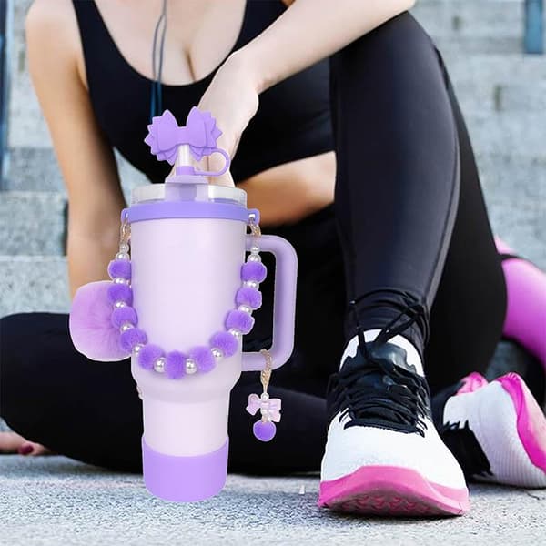 6 stk. kopptilbehørssett inkludert håndtakstropp silikonkopp Purple