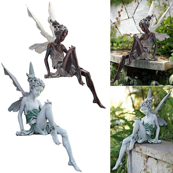 Sittande Trädgårdsarbete Resin Fairy Staty Trädgårdsprydnad Resin Craf C