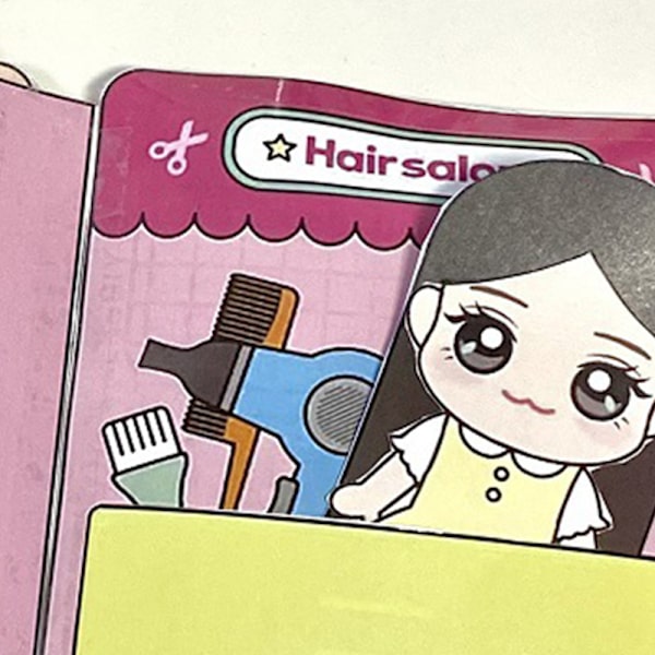 Sarjakuva Parturi Nail Shop Hiljainen kirjalelu tytöille Käsintehty tee-se-itse A1