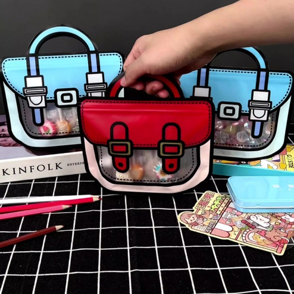 5kpl e Koululaukku muotoinen karkkilaukut Hangbags sarjakuva muovinen vetoketju Red L