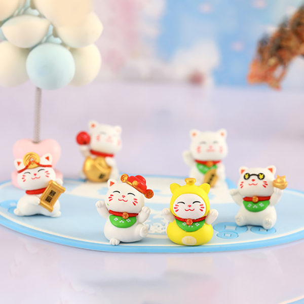 Tecknad Maneki Neko Ornament Djurfigur Katt Gris Modell Luc