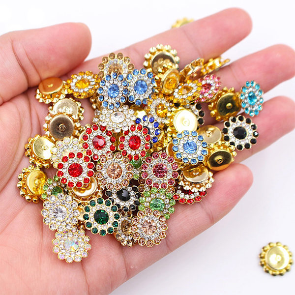 25 st 14 mm Blomformad gnistrande knapp flatback syduk mixed color