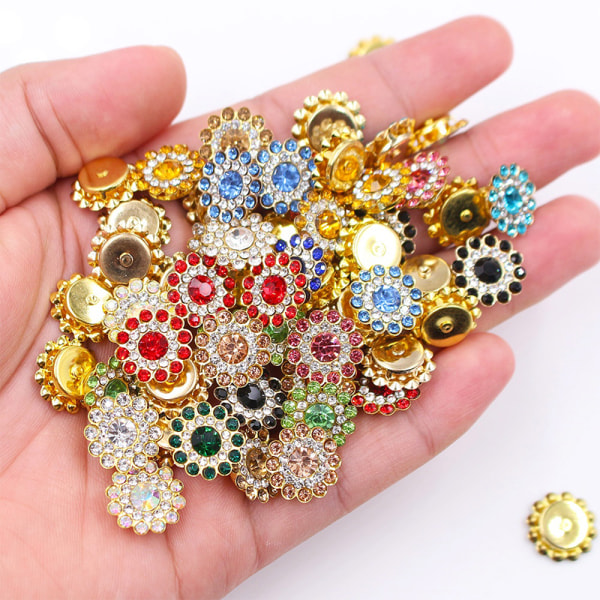 25 Stk14mm Blomsterformet Sparkling Button Flatback syduk red