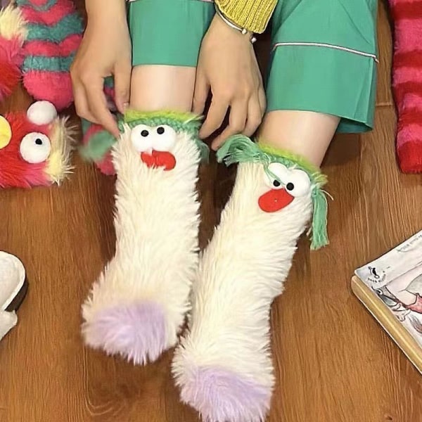 Winter Coral Velvet Socks 3D Cartoon Girls Tykkede varme sokker White