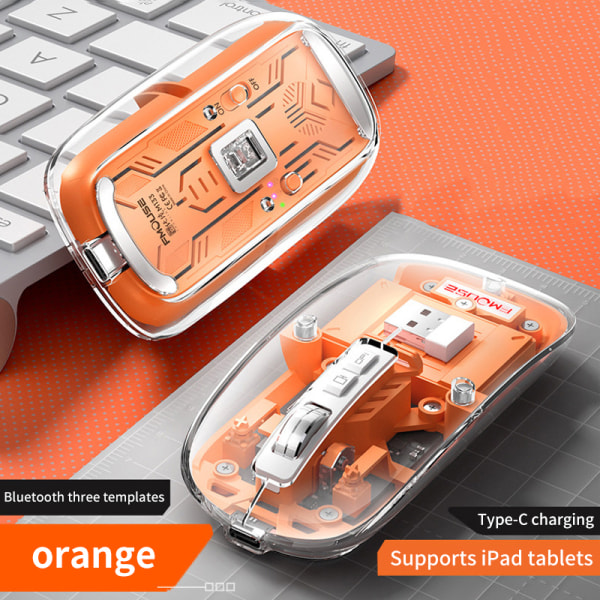 Genopladelig Bluetooth-mus Trådløs mus Transparent Shell M Orange