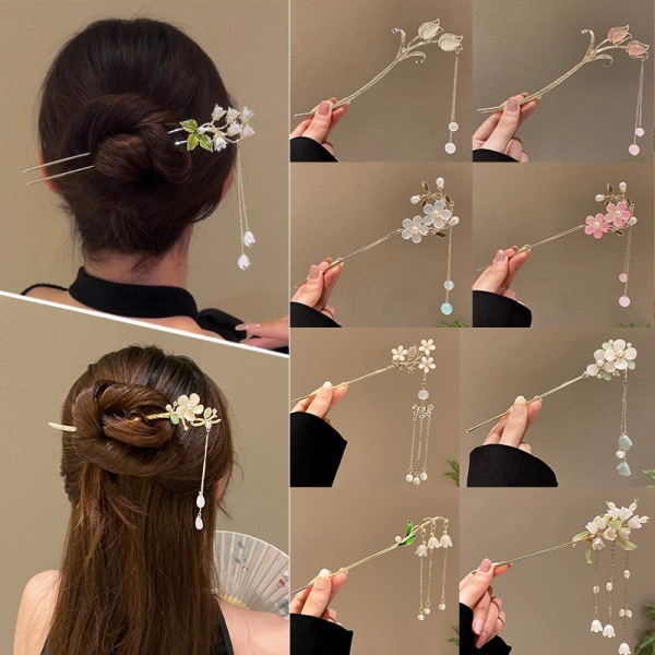 Vintage Flower Fringe Hair Sticks Fashionabla kvinnliga metallhår A10