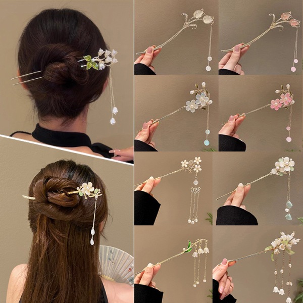 Vintage Flower Fringe Hair Sticks Moderigtigt kvindeligt metalhår A12