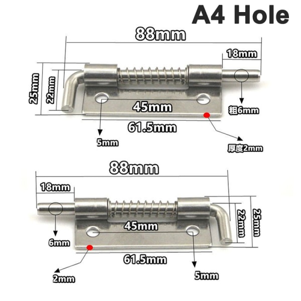 1 Par 304 rustfritt stål lastet Hengsel Sikkerhet Fjærbolt Bar A4 Hole