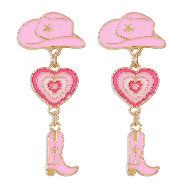 1 par cowboystøvler cap øreringe pige øreringe vedhæng Pink