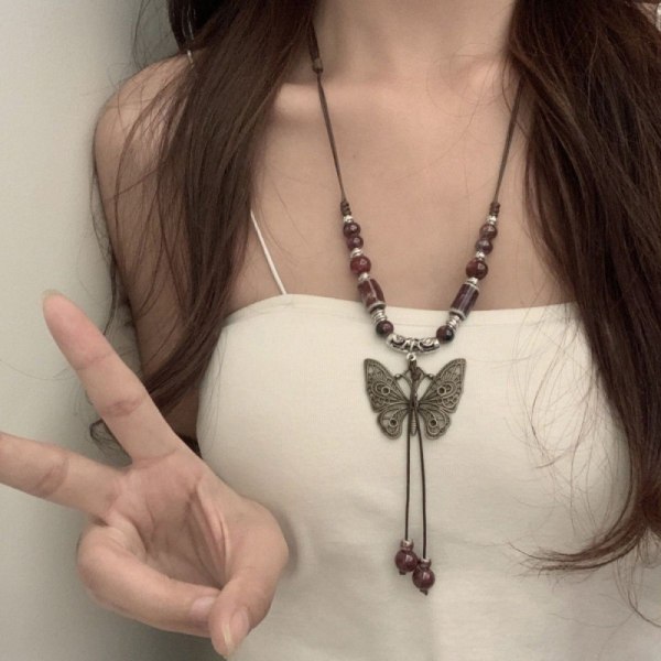 Vintage Butterfly Beads vevd kjede anheng halskjede for kvinner A1
