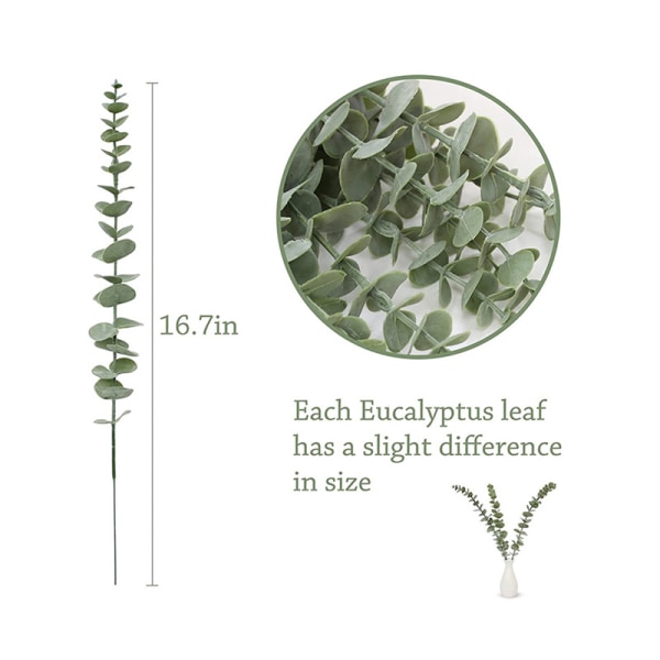 12 kpl Keinotekoiset eukalyptuslehdet Eukalyptuksen varret Sisustus kotiin Light green