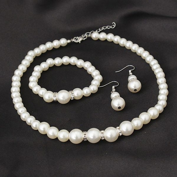 Halsband Armband Örhängen Pearl Set Bride Kvinnliga Bröllopsfest