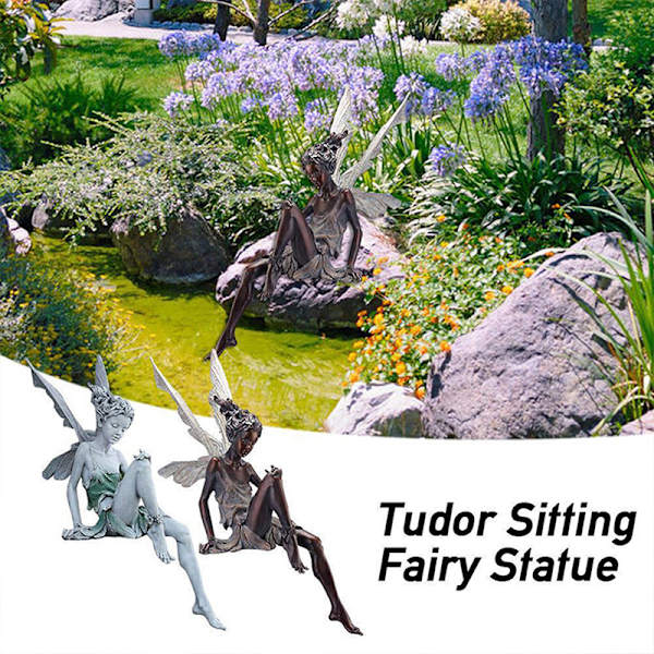 Sittande Trädgårdsarbete Resin Fairy Staty Trädgårdsprydnad Resin Craf C