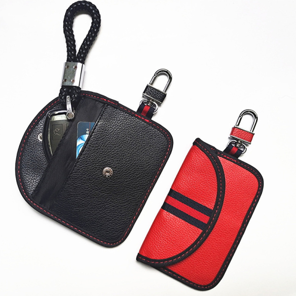 Faraday taske bilnøgle RFID-signalblokerende pose nøgletaske Red leather