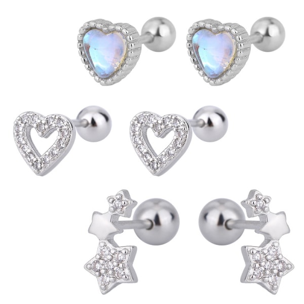 1 par ørestikker Crystal Ear Stud Rustfrit stål Helix Ear A3