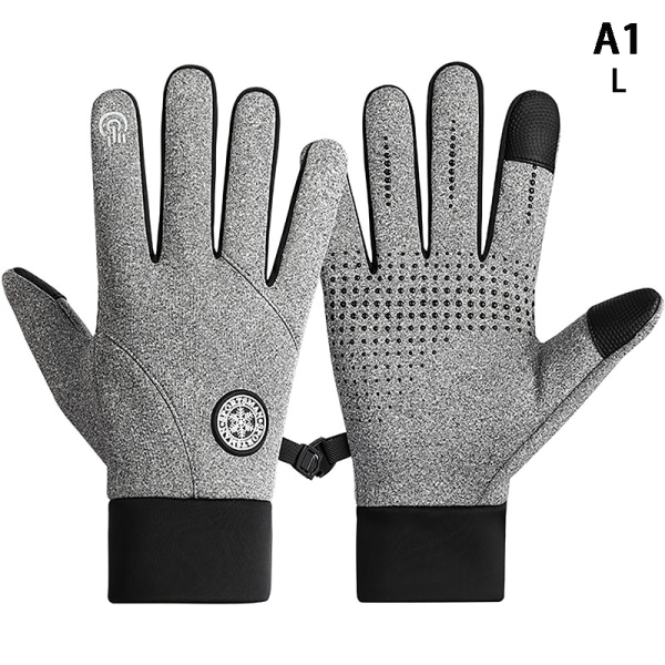 Touch Winter Thermal Warm Full Finger Handskar för cykelcykel Gray A1L