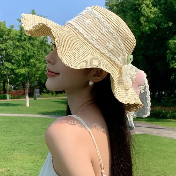 Sommarstråhatt Vikbar Solhatt Bred Stor Brätte Strandhattar Pr Light pink