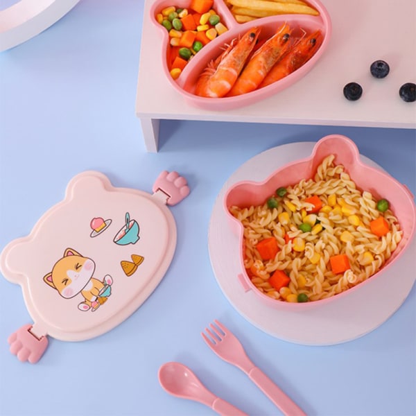 School Kids Double Bento Lunch Box Leakproof Cartoon Anime Con Pink