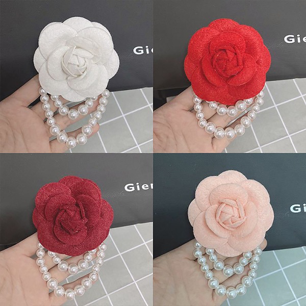 Elegant Luksus Stof Camellia Brocher Flower Badge Pin Vintag Black