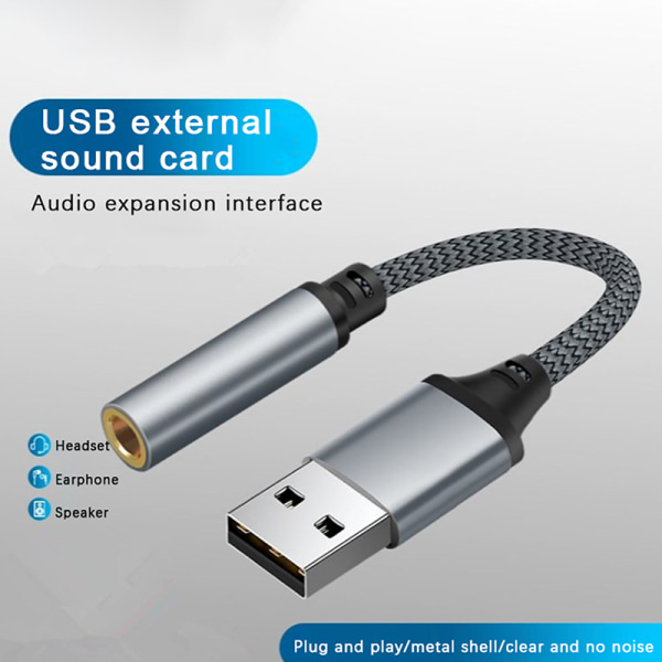 USB äänikortti 3,5 mm:n liitin naaras tai sovitin kuulokemikrofoni A Gray