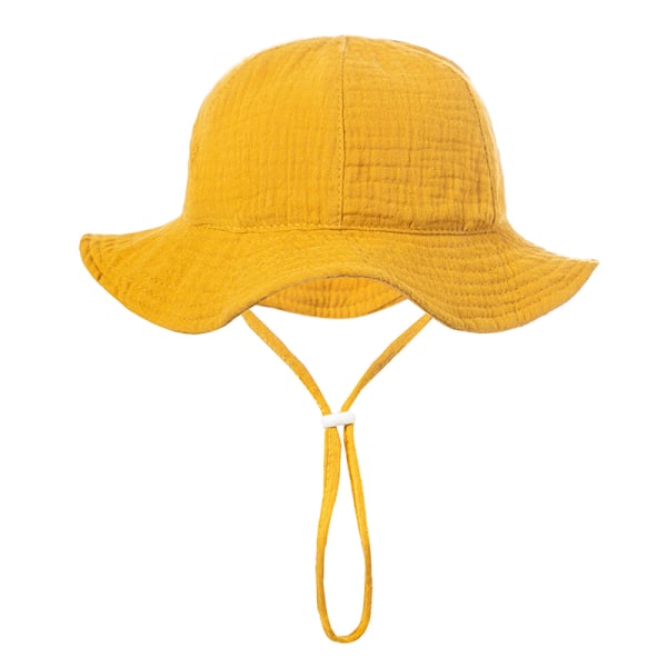 Baby bomullsbøttehatt Nye barn utendørs caps Unisex-trykk Yellow