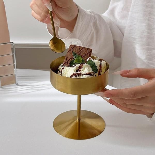304 Rostfritt Stål Retro Högfots Dessertkopp Lyxig Glass Silver S