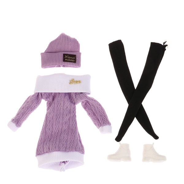 1 Sæt Dukketøj Til 30CM Dukke Hat Sweater Lårsok Flad Boo Purple