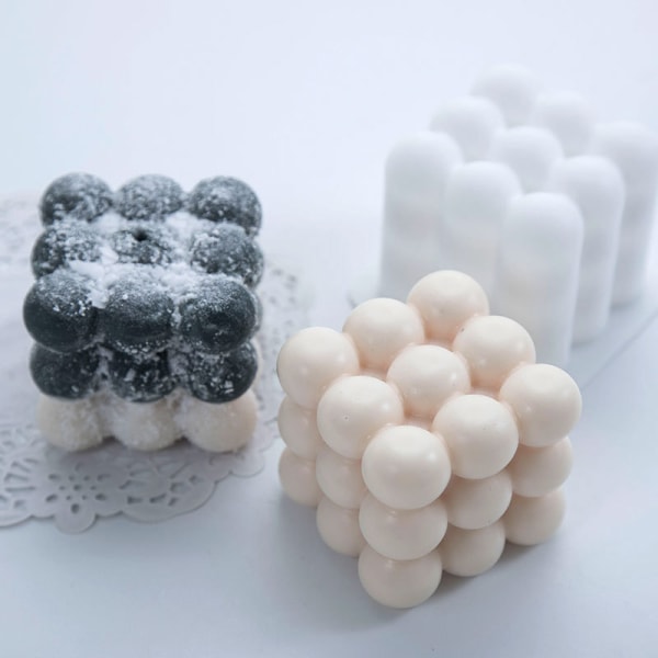 Ny 3D Cube Candle Mold DIY Rund Cube Candle Mold 3D Silikon A