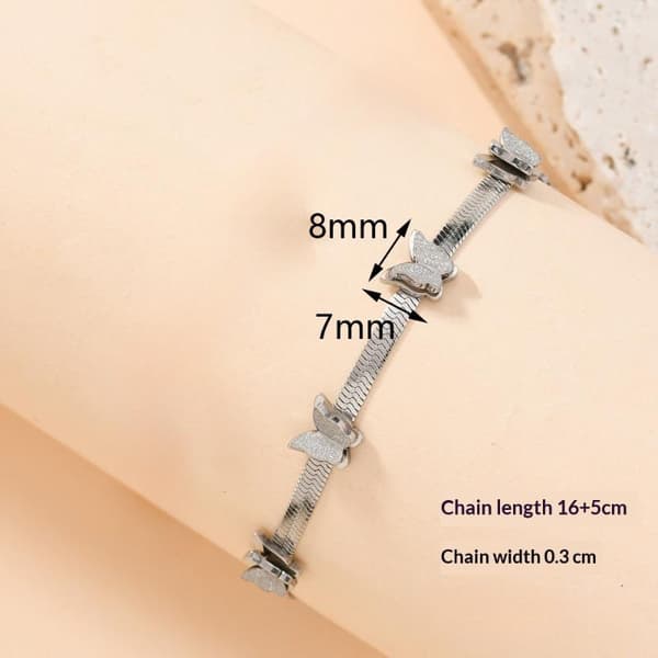 Rustfrit stål 5-dele sommerfugl dyre charm armbånd til kvinder White