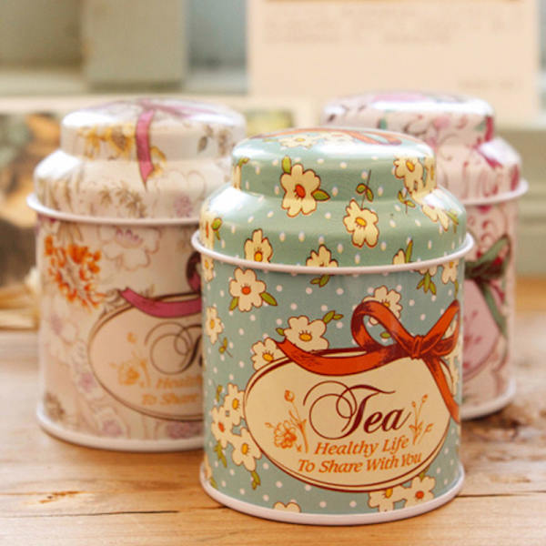 Blomsterdesign Metall Sukker Kaffe Te Tin Jar Container Candy Se