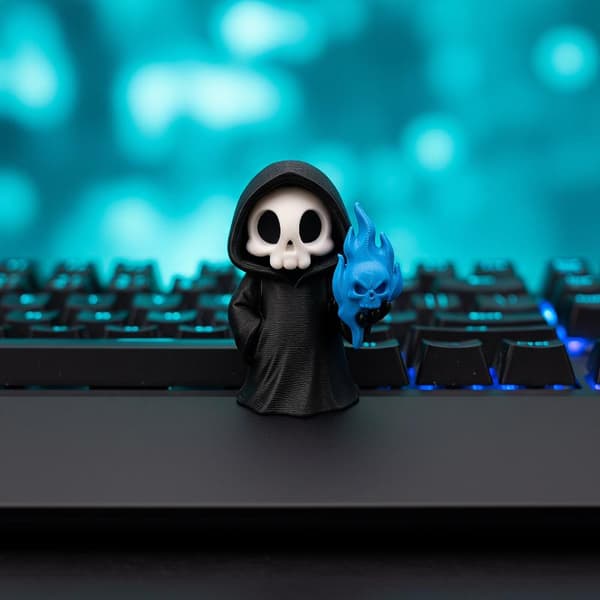 Halloween Grim Reaper Figurstatue Med Blå Flammeskal A1