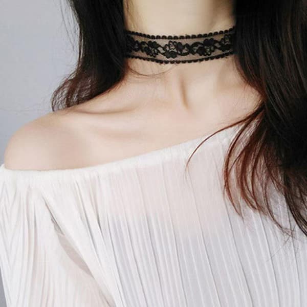 Kort blonde choker halskæde til kvinder piger sort hvid romantisk Black