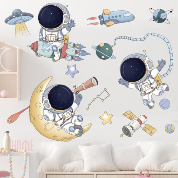 Aftagelige Cartoon Space Astronaut Wall Stickers til børneværelse N