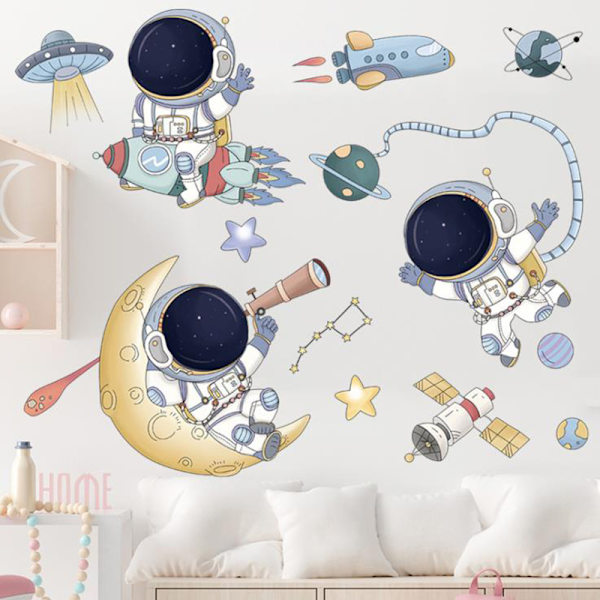 Avtakbare Cartoon Space Astronaut Wall Stickers for barnerom N