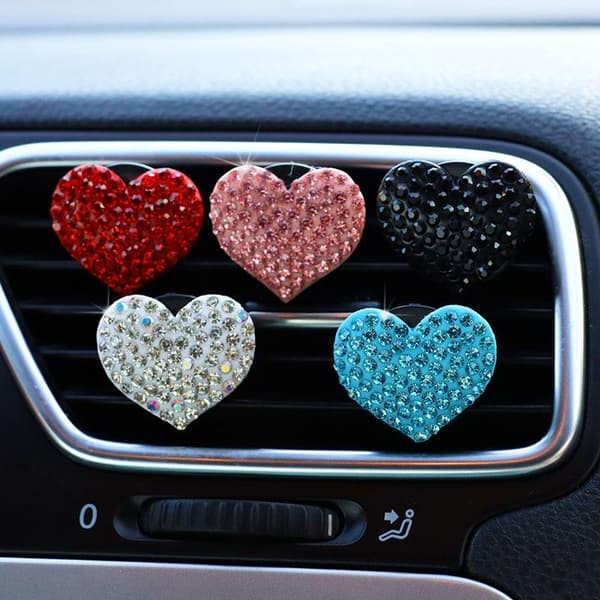 2 stk/sett Hjerteformet Bil Luftuttak Parfymeklips Rhinestone Bil Red