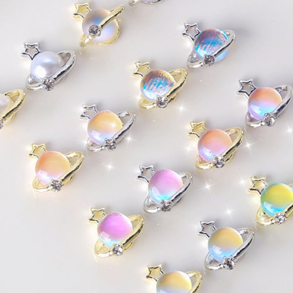 5 st 3D Saturn Planet Nail Charms Jewel Pearl Nail Art Rhinesto ND231