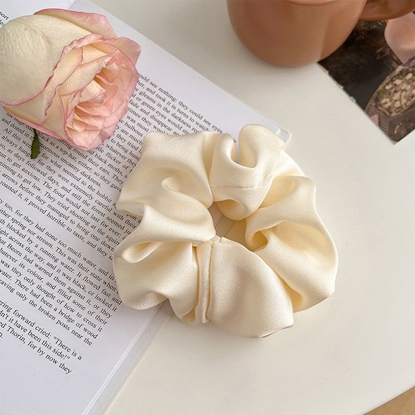 1st Large Scrunchies Silk Satin Elastiskt hår Hårband Rep T White