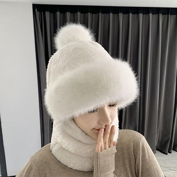 Vinter Cashmere Hat Fleece Män Kvinnor Huvud Huva Halsduk Hatt Cap Wa Gray