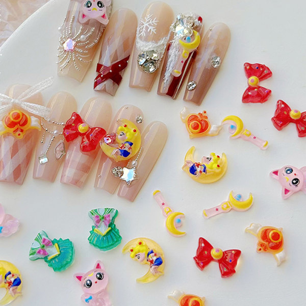 30st/väska Sailor Moon 3D e Nail Art -dekorationer Shiny Bowknot O