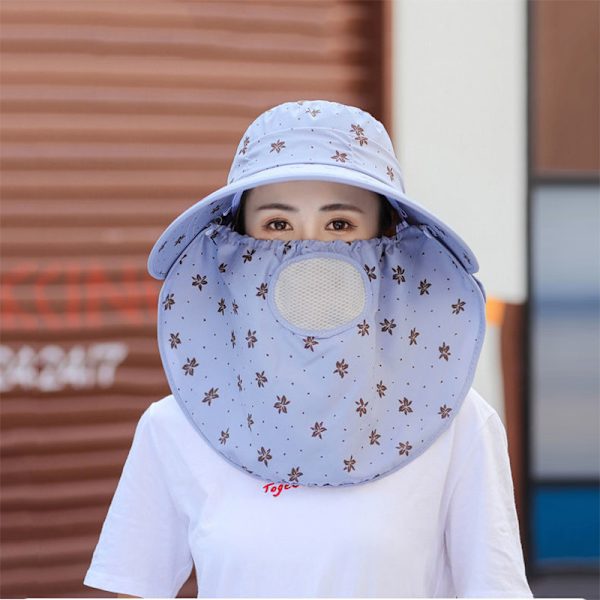 Kvinnlig sommarsolhatt UV-skydd Avtagbar Face Mesh Neck Fl Blue
