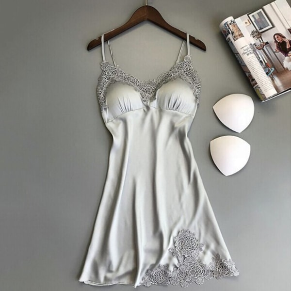 Kvinder Sexet Lingeri Silke Lace Robe Kjole Babydoll Natkjole Gray S