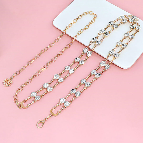 Creative Chain Belt Fashion All-match Alloy Rhinestone Double L Silver