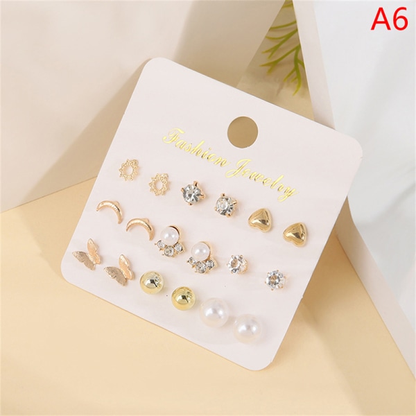 12 par/ set dam Pearl Flower Crystal Mix Design Studs Earr A6
