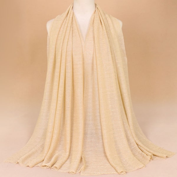 Glitter Scarf Kvinnor Muslim Shimmer Hijab Crinkle Shiny Shawl Is Light yellow
