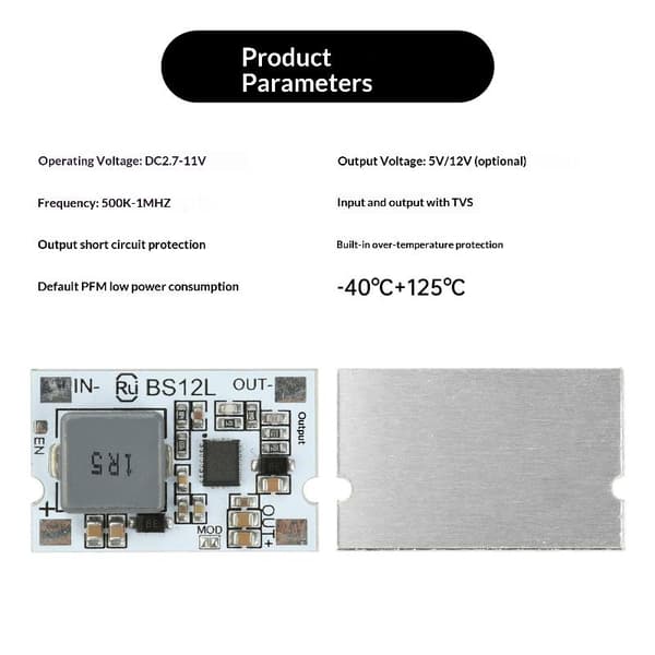 DC-DC Step Up Boost -moduuli 2.7V-11V - 5V 12V 10A oikosulkusuojauksella 12V