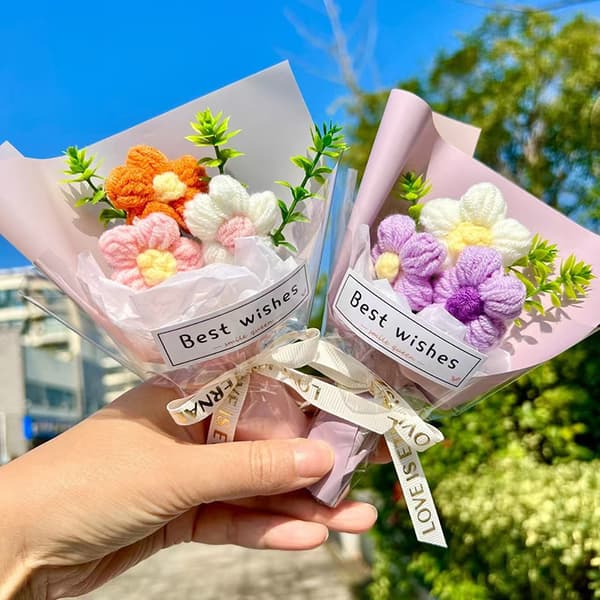 Heklede blomster Kunstig blomsterbukett Håndlaget strikket blomst A2